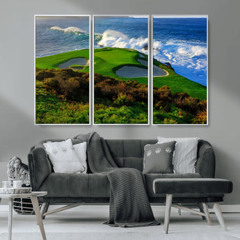 13644055-MGV-CV-36X24-Golf Wall Art – Oceanfront Green Canvas Print, Scenic Coastal Course Photography Decor for Bedroom, Living Room, Office, Sports