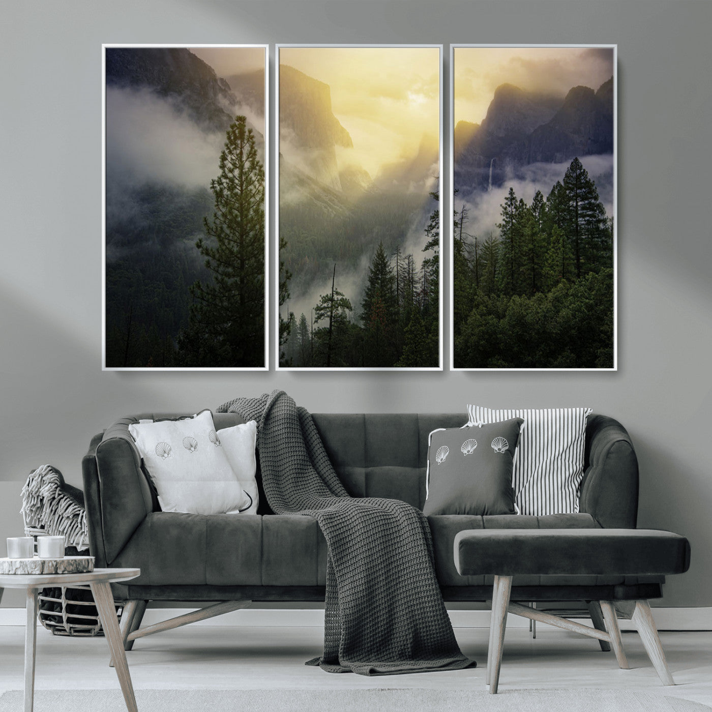 38316884-MGV-CV-36X24-Landscape Wall Art – Misty Mountain Valley Canvas Print, Scenic Pine Forest and Sunrise Photography Decor for Bedroom, Living