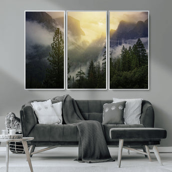 38316884-MGV-CV-36X24-Landscape Wall Art – Misty Mountain Valley Canvas Print, Scenic Pine Forest and Sunrise Photography Decor for Bedroom, Living