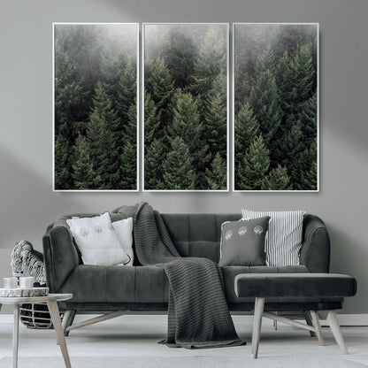 84059409-MGV-CV-36X24-Forest Wall Art – Misty Evergreen Trees Canvas Print, Tranquil Nature Photography Decor for Bedroom, Living Room, Office, Cabin or