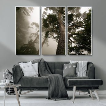 87969493-MGV-CV-36X24-Forest Wall Art – Misty Tall Trees Canvas Print, Dramatic Woodland Photography Decor for Bedroom, Living Room, Office, Cabin,