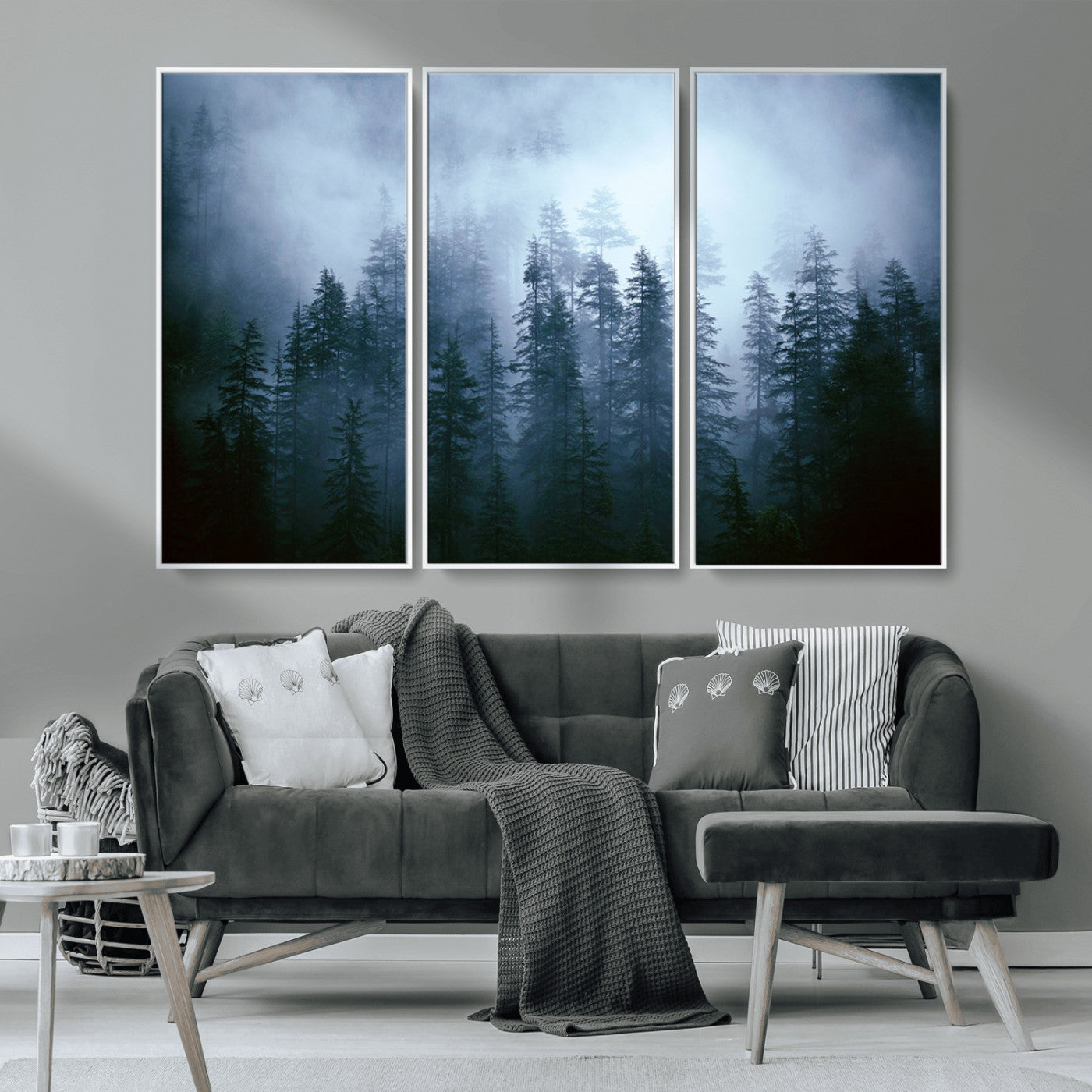 93439624-MGV-CV-36X24-Forest Wall Art – Misty Pine Trees Canvas Print, Moody Nature Photography Decor for Bedroom, Living Room, Office, Cabin, Lodge or