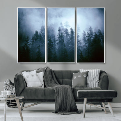 93439624-MGV-CV-36X24-Forest Wall Art – Misty Pine Trees Canvas Print, Moody Nature Photography Decor for Bedroom, Living Room, Office, Cabin, Lodge or