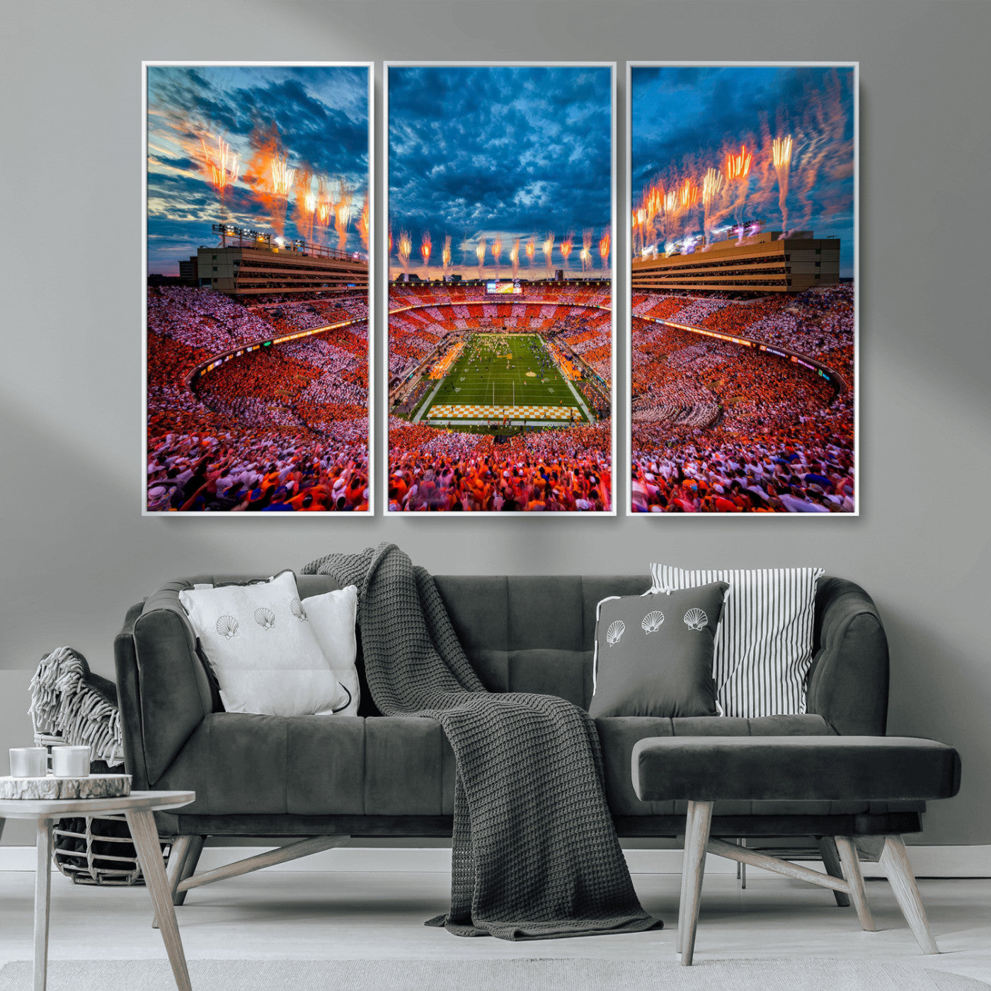 94266219-MGV-CV-36X24-Neyland Stadium Wall Art – Tennessee Volunteers Checkerboard Game Day Canvas Print, College Football Fireworks Decor for Man Cave