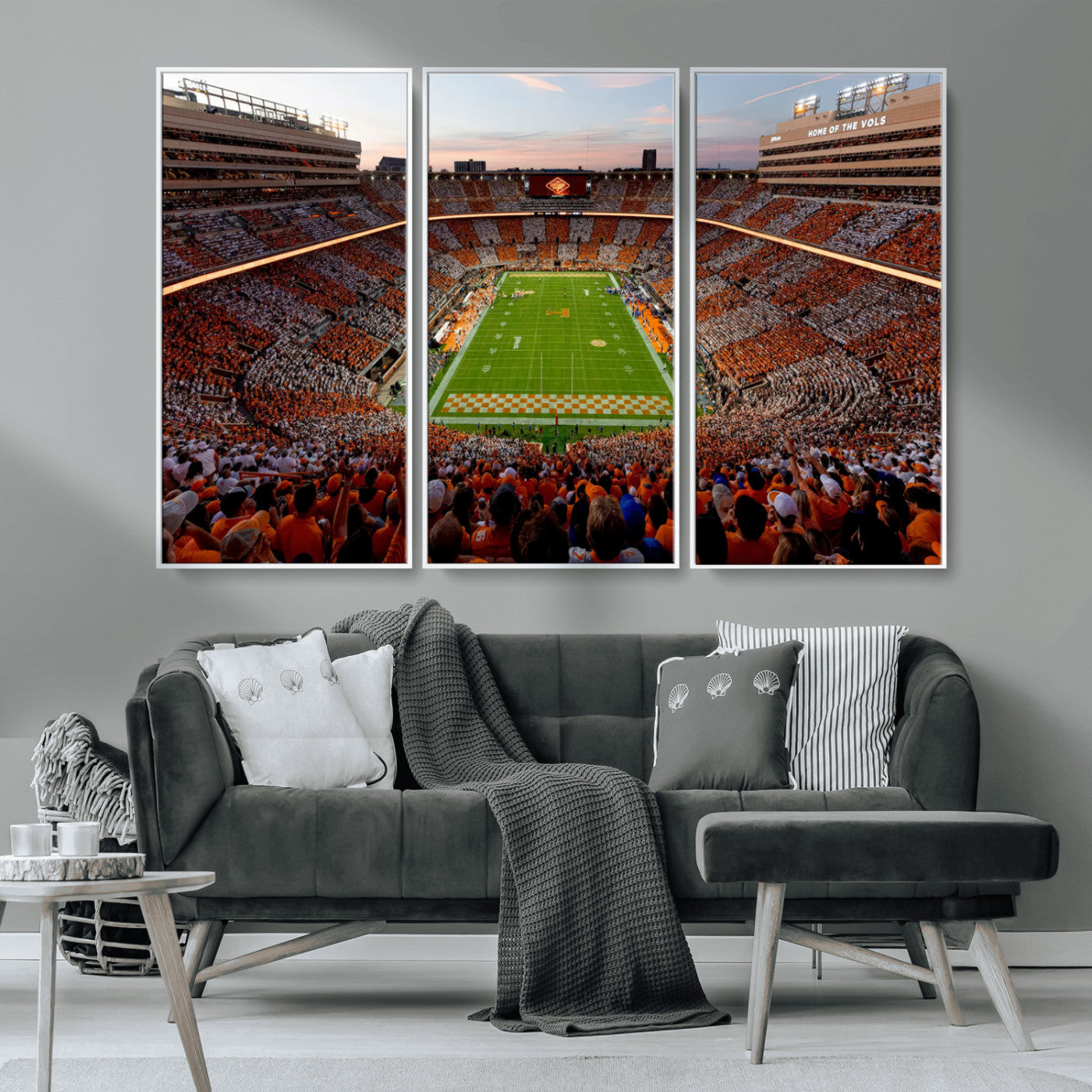 37160229-MGV-FC-48X32-3P_White-Tennessee Volunteers Wall Art – Neyland Stadium Sunset Checkerboard Game Canvas Print, Vols Football Panorama Sports Decor