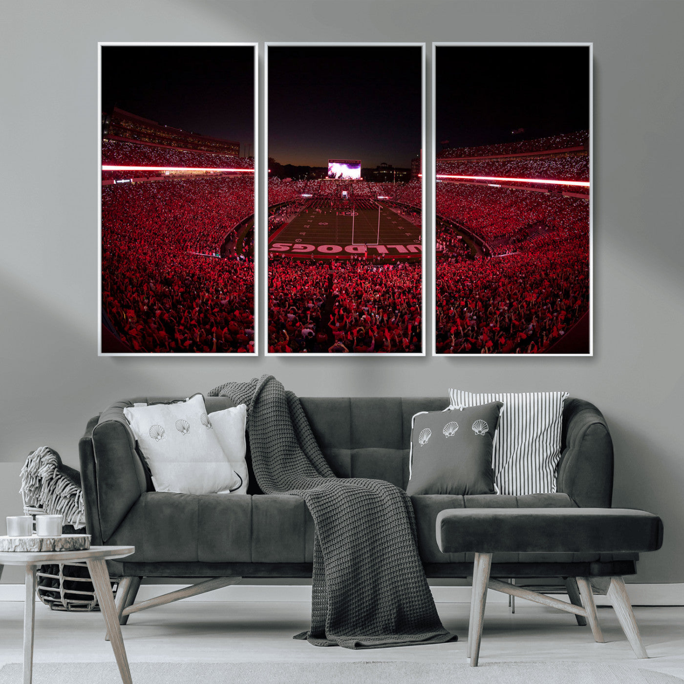 38331045-MGV-CV-36X24-Sanford Stadium Wall Art – Panoramic Georgia Bulldogs Red Light Game Football Canvas Print, Night Crowd Sports Decor for Office,