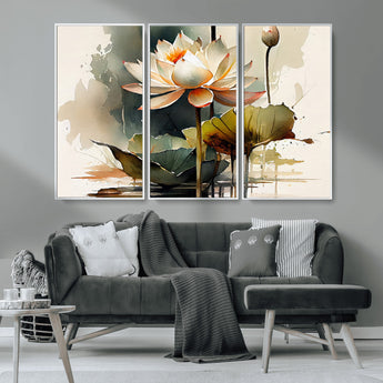 46359-MGV-CV-36X24-Lotus Blossom Wall Art Canvas Print, Framed Water Lily Art Picture Print, Zen Flower Perfect Zen Botanical Decor Artwork