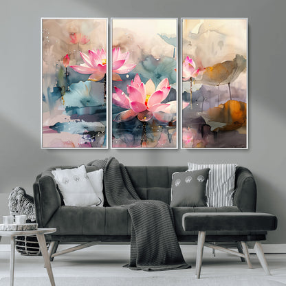 18414-MGV-CV-36X24-Pink Lotus Wall Art Canvas Print, Framed Water Lily Art Picture Print, Dreamy Floral Perfect Dreamy Botanical Decor Artwork