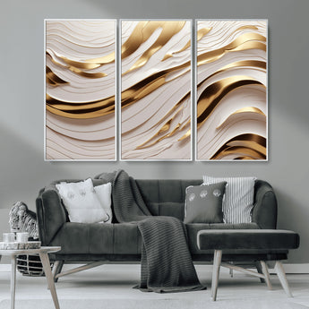 41237-MGV-CV-36X24-Gold Waves Wall Art Canvas Print, Framed Elegant Flow Art Picture Print, Luxury Layers Perfect Minimal Luxe Decor Artwork