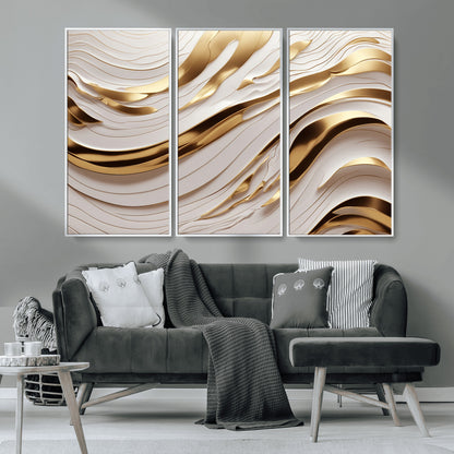 41237-MGV-CV-36X24-Gold Waves Wall Art Canvas Print, Framed Elegant Flow Art Picture Print, Luxury Layers Perfect Minimal Luxe Decor Artwork