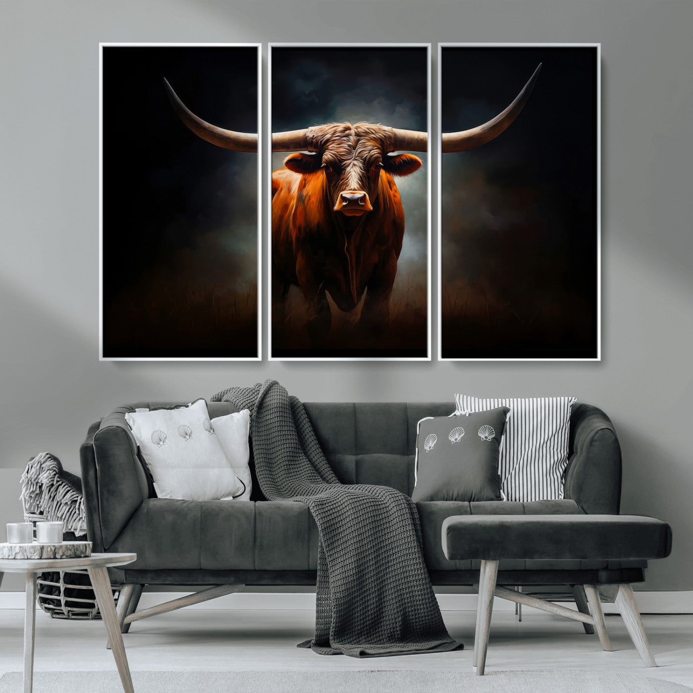 12484-MGV-CV-36X24-Texas Longhorn Wall Art Canvas Print, Framed Western Bull Art Picture Print, Moody Cattle Perfect Moody Western Decor Artwork