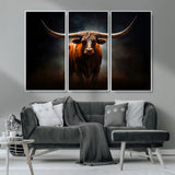 12484-MGV-CV-36X24-Texas Longhorn Wall Art Canvas Print, Framed Western Bull Art Picture Print, Moody Cattle Perfect Moody Western Decor Artwork