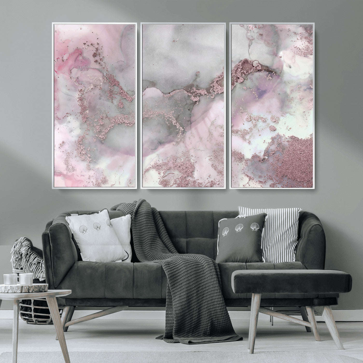 16416-MGV-CV-36X24-Blush Marble Wall Art Canvas Print, Framed Rose Gold Art Picture Print, Pink Cloudy Perfect Modern Glam Decor Artwork