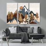 80300-MGV-CV-36X24-Geometric Mountains Wall Art Canvas Print, Framed Stylized Trees Art Picture Print, Graphic Forest Perfect Rustic Abstract Decor