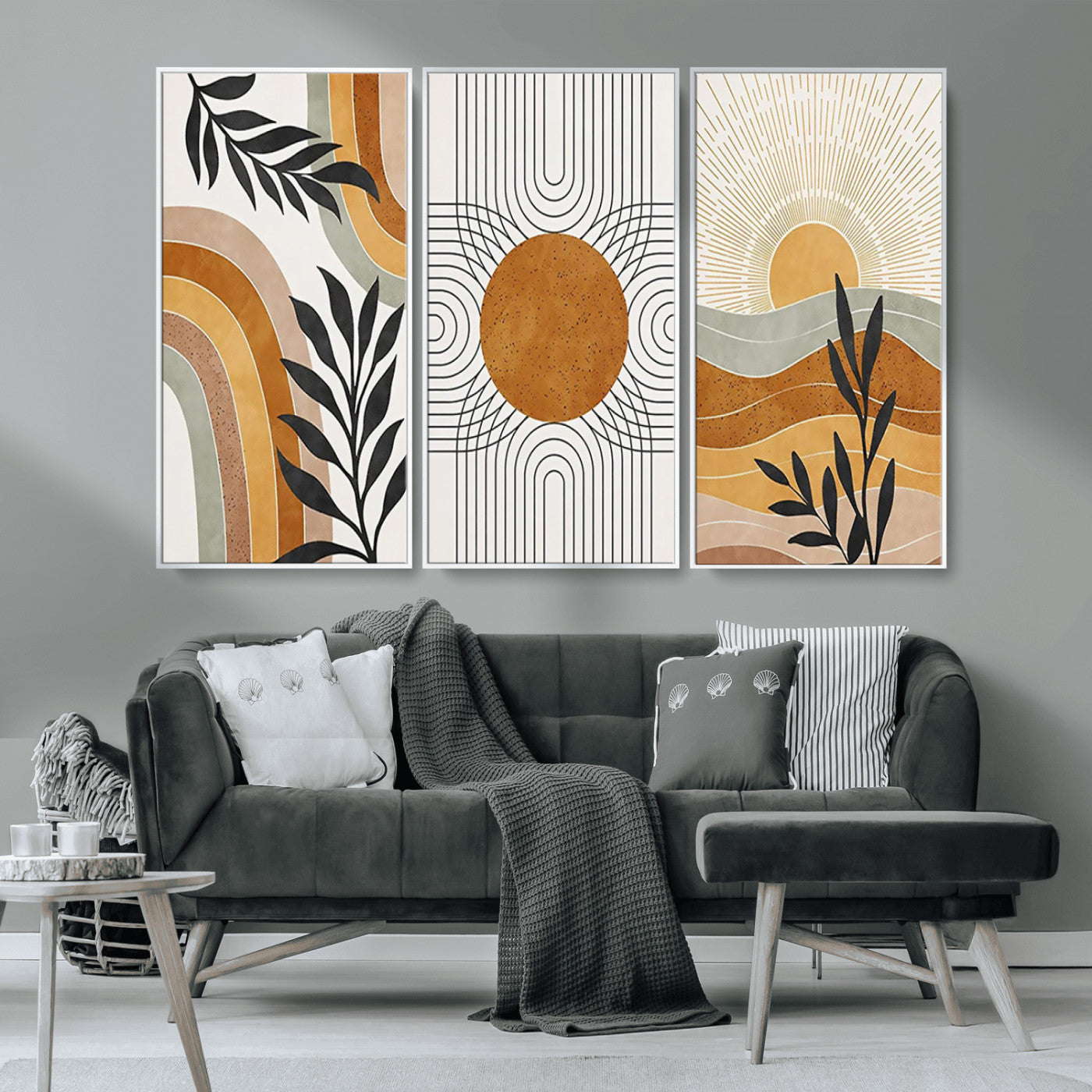 32359-MGV-CV-36X24-Modern Sun Wall Art Canvas Print, Framed Retro Horizon Art Picture Print, Sunburst Design Perfect Mid Century Boho Decor Artwork