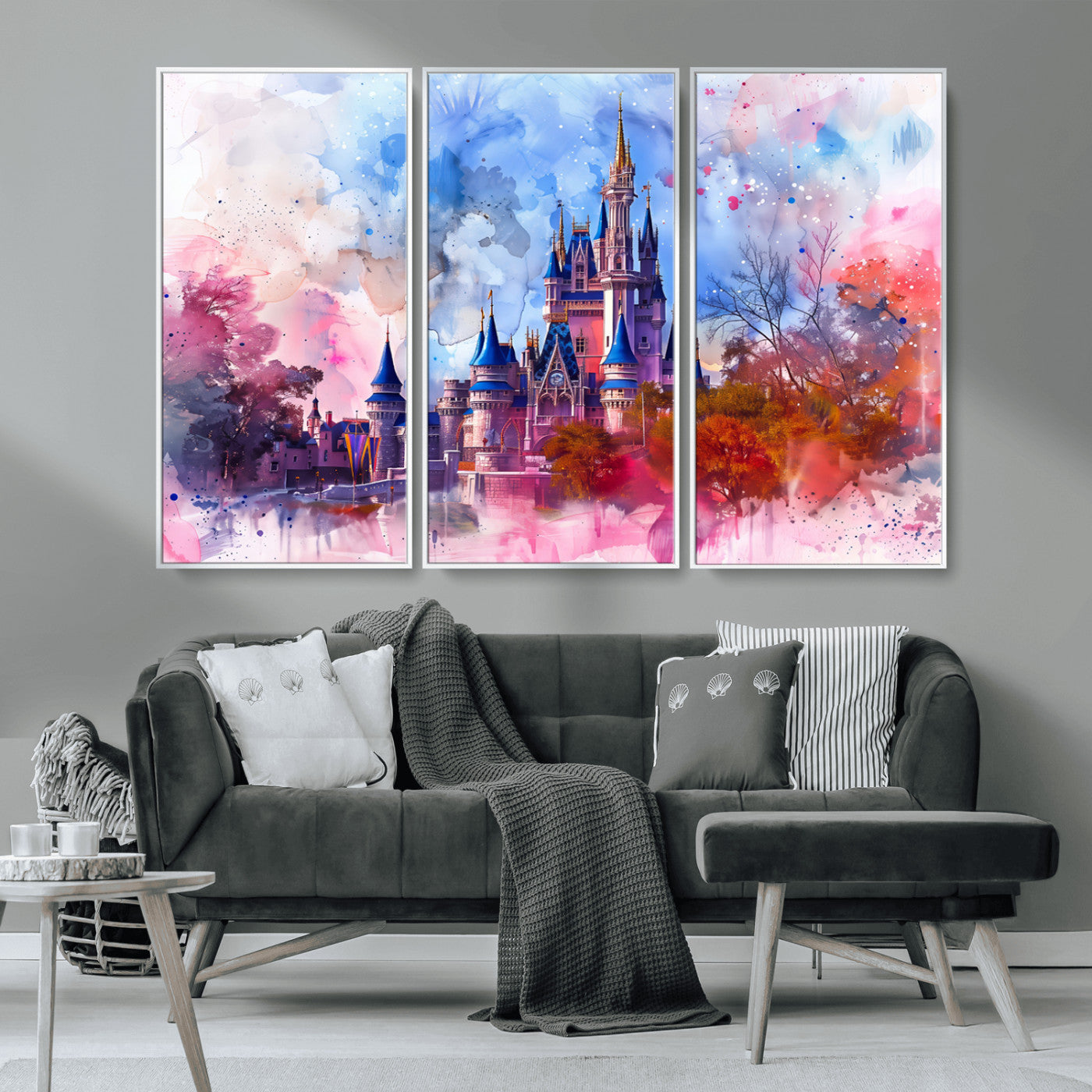 15129-MGV-CV-36X24-Disney Castle Wall Art Canvas Print, Framed Cinderella Palace Art Picture Print, Fantasy Kingdom Perfect Whimsical Fairytale Decor