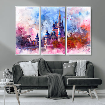 15129-MGV-CV-36X24-Disney Castle Wall Art Canvas Print, Framed Cinderella Palace Art Picture Print, Fantasy Kingdom Perfect Whimsical Fairytale Decor