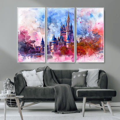 15129-MGV-CV-36X24-Disney Castle Wall Art Canvas Print, Framed Cinderella Palace Art Picture Print, Fantasy Kingdom Perfect Whimsical Fairytale Decor