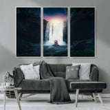 56359-MGV-CV-36X24-Lilo Stitch Wall Art Canvas Print, Framed Stitch Angel Art Picture Print, Cartoon Waterfall Perfect Tropical Fantasy Decor Artwork