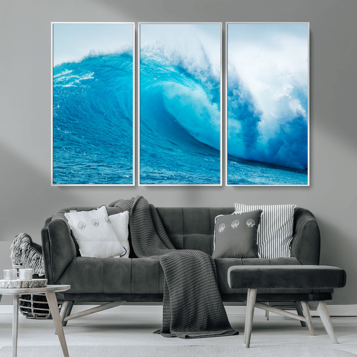 15566-MGV-CV-36X24-Ocean Wave Wall Art Canvas Print, Framed Curling Wave Art Picture Print, Vibrant Surf Wave Perfect Coastal Surf Decor Artwork