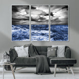 91043-MGV-CV-36X24-Stormy Ocean Wall Art Canvas Print, Framed Moody Seascape Art Picture Print, Monochrome Sea Perfect Coastal Drama Decor Artwork