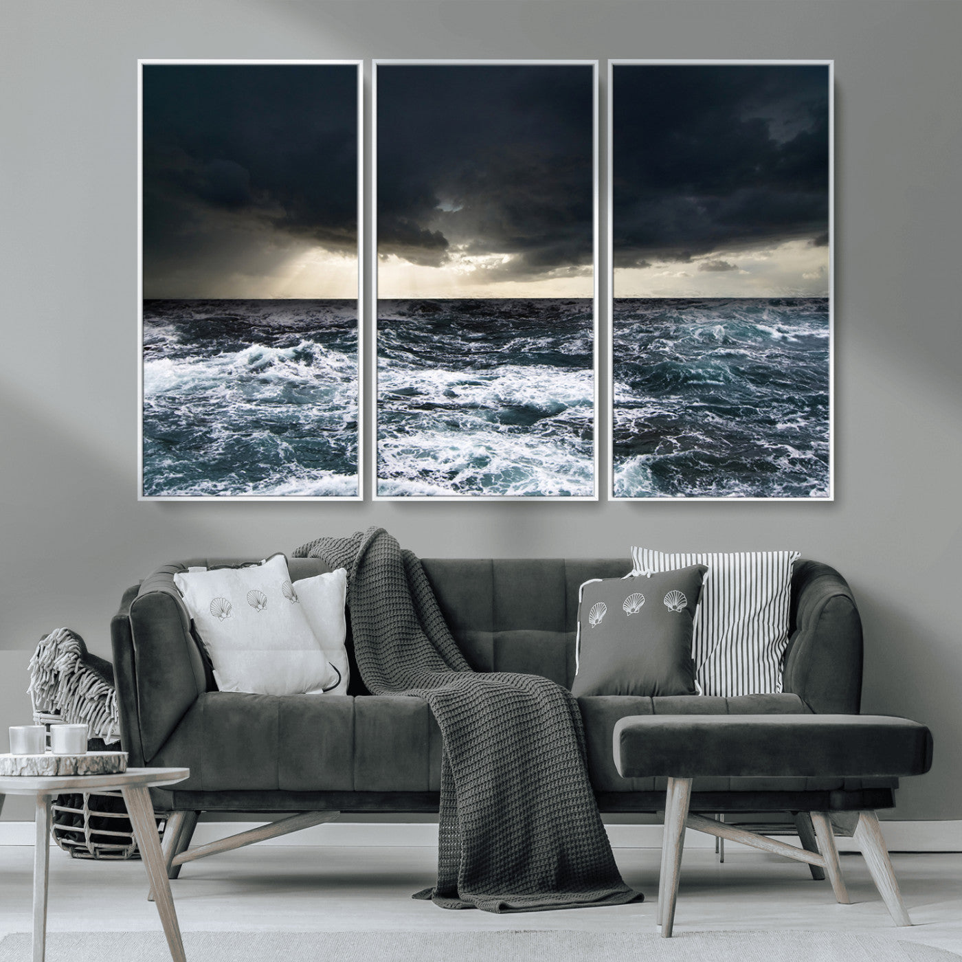 51359-MGV-CV-36X24-Stormy Ocean Wall Art Canvas Print, Framed Moody Seascape Art Picture Print, Ocean Storm Perfect Dramatic Coastal Decor Artwork