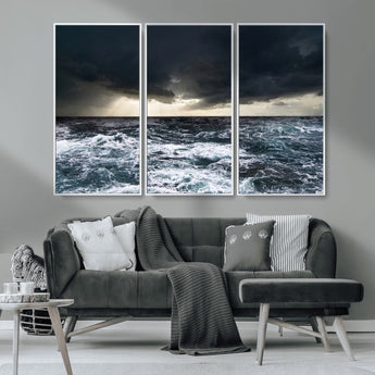 51359-MGV-CV-36X24-Stormy Ocean Wall Art Canvas Print, Framed Moody Seascape Art Picture Print, Ocean Storm Perfect Dramatic Coastal Decor Artwork
