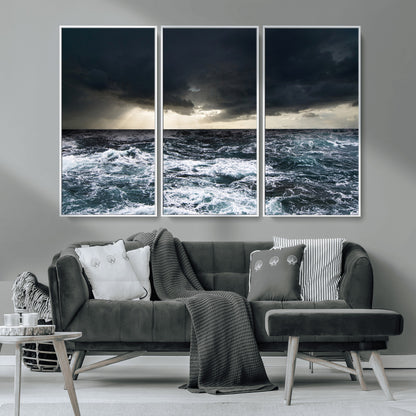 51359-MGV-CV-36X24-Stormy Ocean Wall Art Canvas Print, Framed Moody Seascape Art Picture Print, Ocean Storm Perfect Dramatic Coastal Decor Artwork