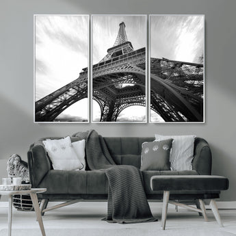 40006-MGV-CV-36X24-Eiffel Tower Wall Art – Black and White Architectural Photo Print, Paris Inspired Decor for Bedroom, Office, Studio or Modern
