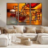 18250-MGV-FC-48X32-3P_Walnut-Whiskey Pour Wall Art – Captivating Whiskey Splash Canvas Print, Elegant Bar or Home Lounge Decor for Office, Man Cave or Living