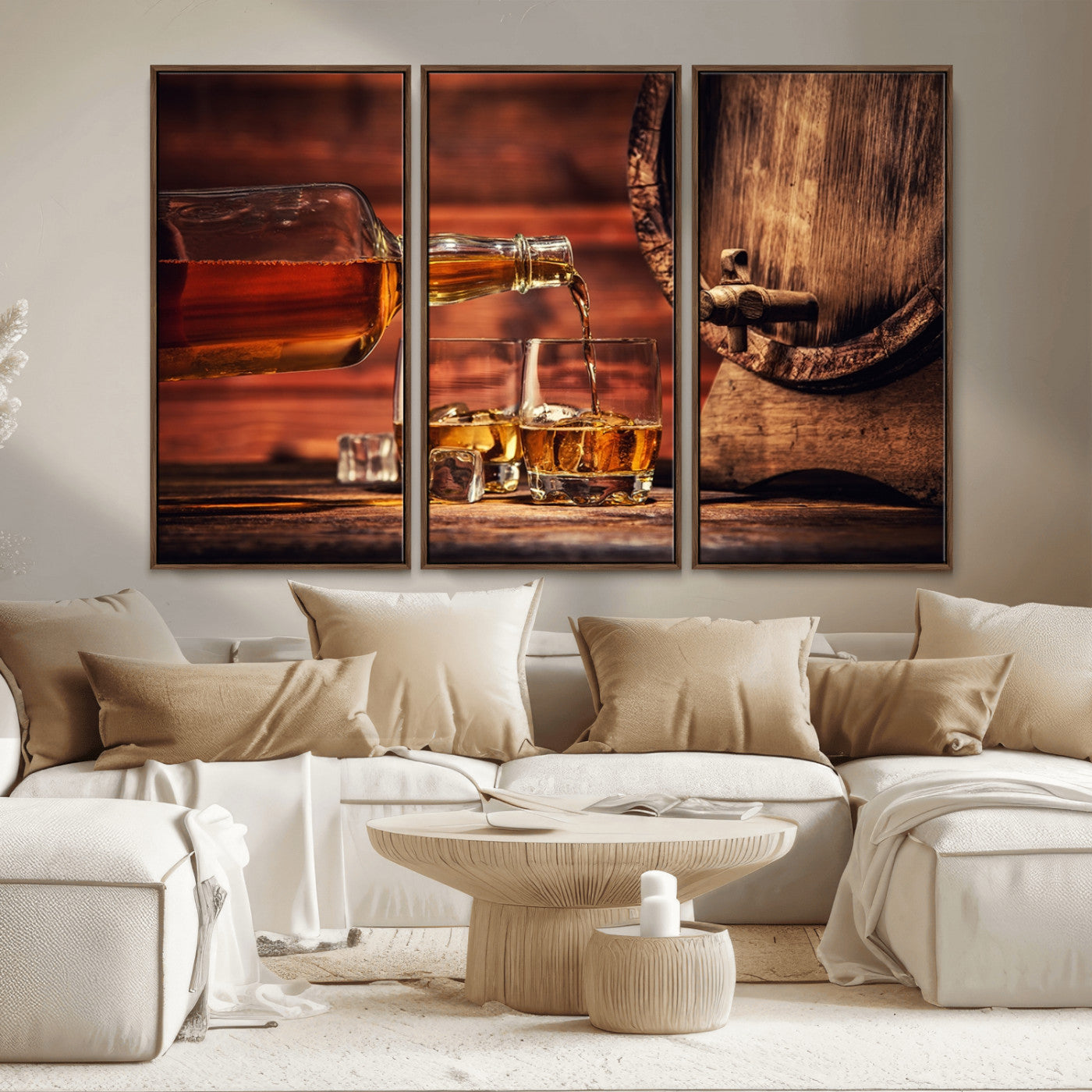 52458-MGV-CV-36X24-Whiskey Pour Wall Art – Elegant Whiskey Bottle Pouring into Glasses Canvas Print, Refined Bar or Lounge Decor for Home, Office, or