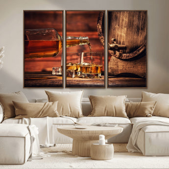 52458-MGV-CV-36X24-Whiskey Pour Wall Art – Elegant Whiskey Bottle Pouring into Glasses Canvas Print, Refined Bar or Lounge Decor for Home, Office, or