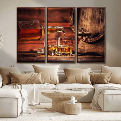 52458-MGV-CV-36X24-Whiskey Pour Wall Art – Elegant Whiskey Bottle Pouring into Glasses Canvas Print, Refined Bar or Lounge Decor for Home, Office, or