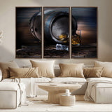 78049-MGV-CV-36X24-Whiskey Barrel Wall Art – Rustic Whiskey Barrel and Glass with Ice Canvas Print, Classic Bar or Lounge Decor for Home, Office, or