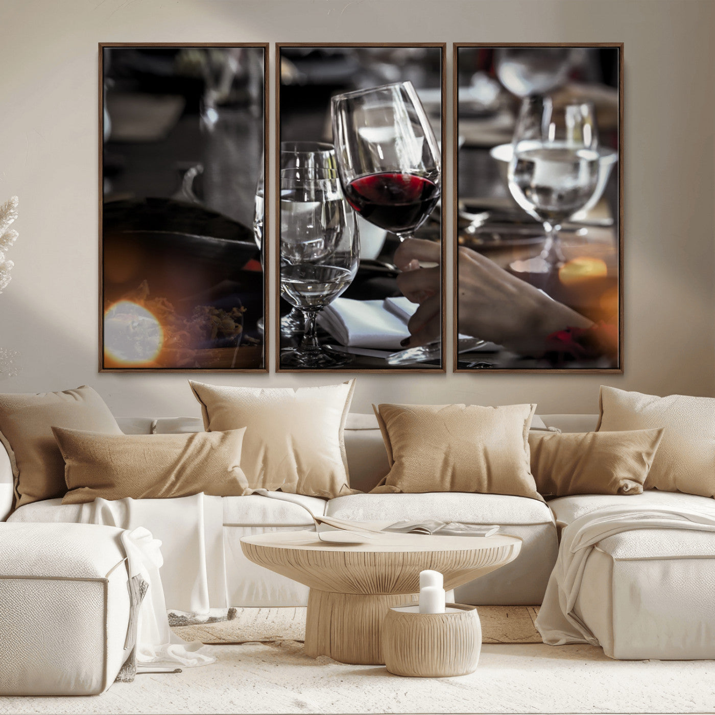 75513-MGV-CV-36X24-Elegant Wine Toast Wall Art – Close-Up Red Wine Glass at Dinner Table Canvas Print, Sophisticated Dining Room or Bar Decor