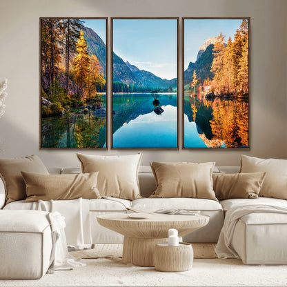32962-MGV-CV-36X24-Mountain Lake Wall Art – Tranquil Autumn Landscape Canvas Print, Nature Reflection Decor for Living Room, Bedroom, Office or Cabin