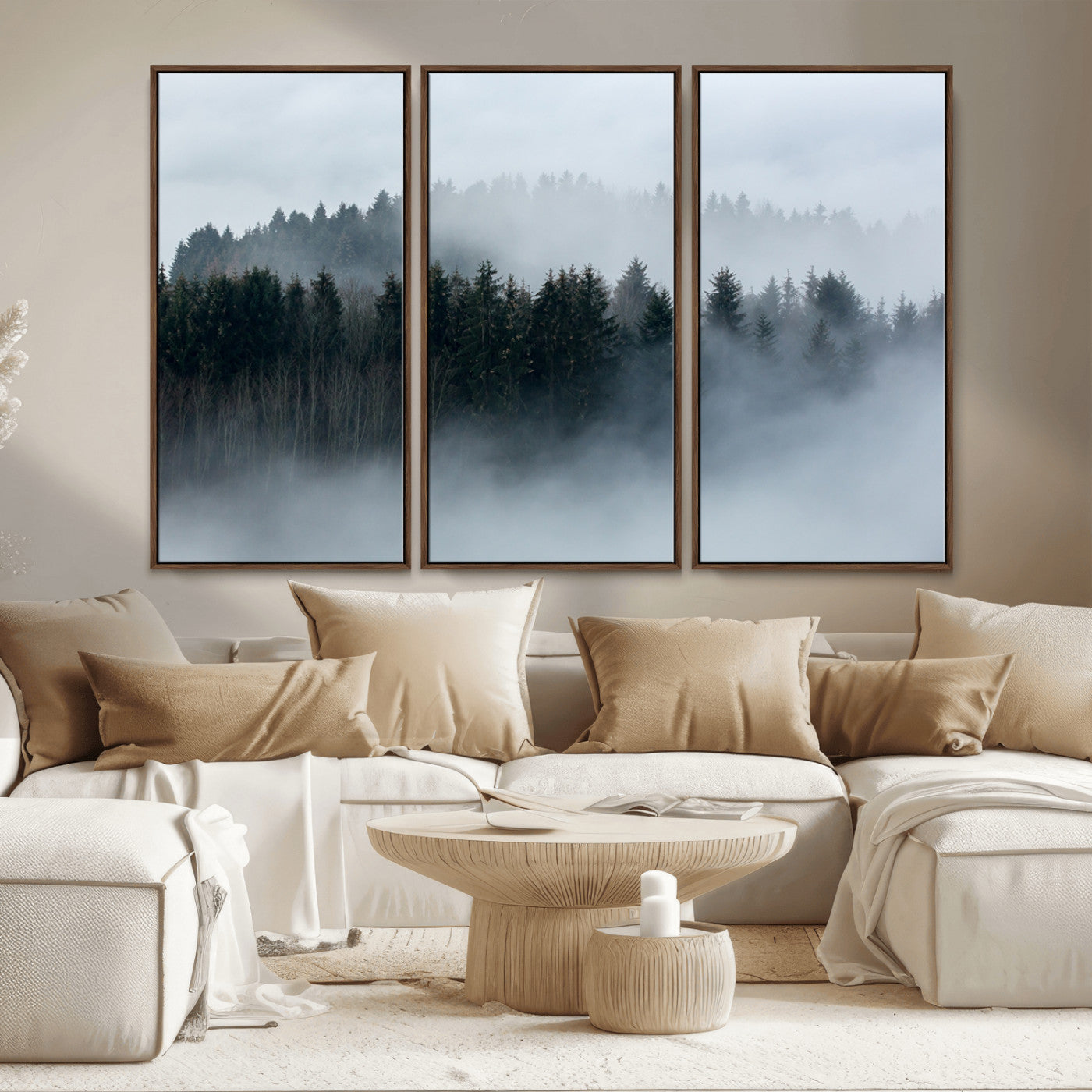 42596-MGV-CV-36X24-Misty Forest Wall Art – Atmospheric Pine Trees Canvas Print, Nature Landscape Decor for Living Room, Bedroom, Office, or Cabin