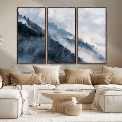85737-MGV-CV-36X24-Misty Mountain Wall Art – Atmospheric Pine Forest Canvas Print with Fog and Mist, Calm Nature Decor for Living Room, Bedroom,