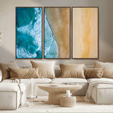 46640-MGV-CV-36X24-Aerial Beach Wall Art – Turquoise Waves and Golden Sand Canvas Print with Lone Surfer, Coastal Ocean Decor for Living Room,