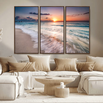 71849-MGV-CV-36X24-Sunrise Ocean Beach Wall Art – Serene Seascape Canvas Print with Gentle Waves, Coastal Nature Decor for Bedroom, Living Room or