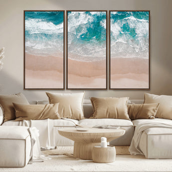 39236-MGV-CV-36X24-Ocean Beach Wall Art – Aerial View of Waves and Sand Canvas Print, Coastal Home Decor for Living Room, Bedroom, Office or Beach