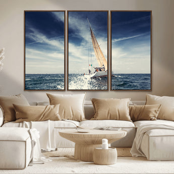 75430-MGV-CV-36X24-Sailing Boat Wall Art – Dynamic Ocean Yacht Canvas Print, Nautical Decor for Living Room, Office, Beach House or Cabin