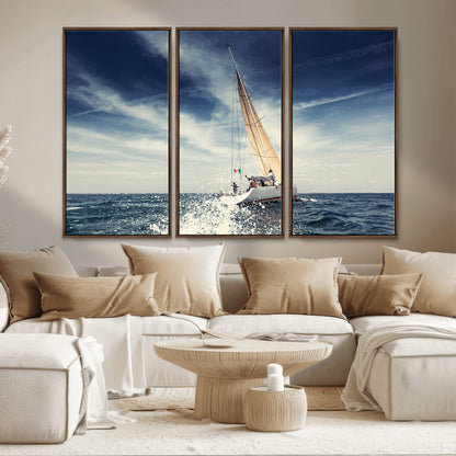 75430-MGV-CV-36X24-Sailing Boat Wall Art – Dynamic Ocean Yacht Canvas Print, Nautical Decor for Living Room, Office, Beach House or Cabin