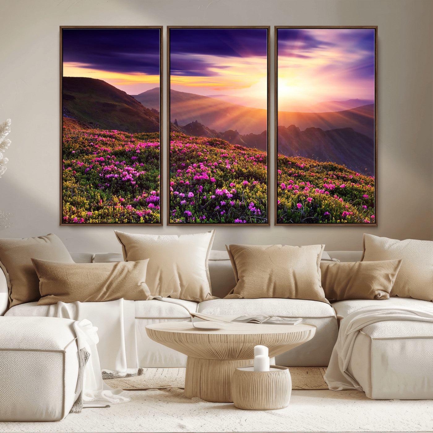 49741-MGV-CV-36X24-Mountain Sunrise Wall Art – Vibrant Floral Landscape Canvas Print, Nature Home Decor for Living Room, Bedroom Office or Cabin