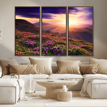 49741-MGV-CV-36X24-Mountain Sunrise Wall Art – Vibrant Floral Landscape Canvas Print, Nature Home Decor for Living Room, Bedroom Office or Cabin