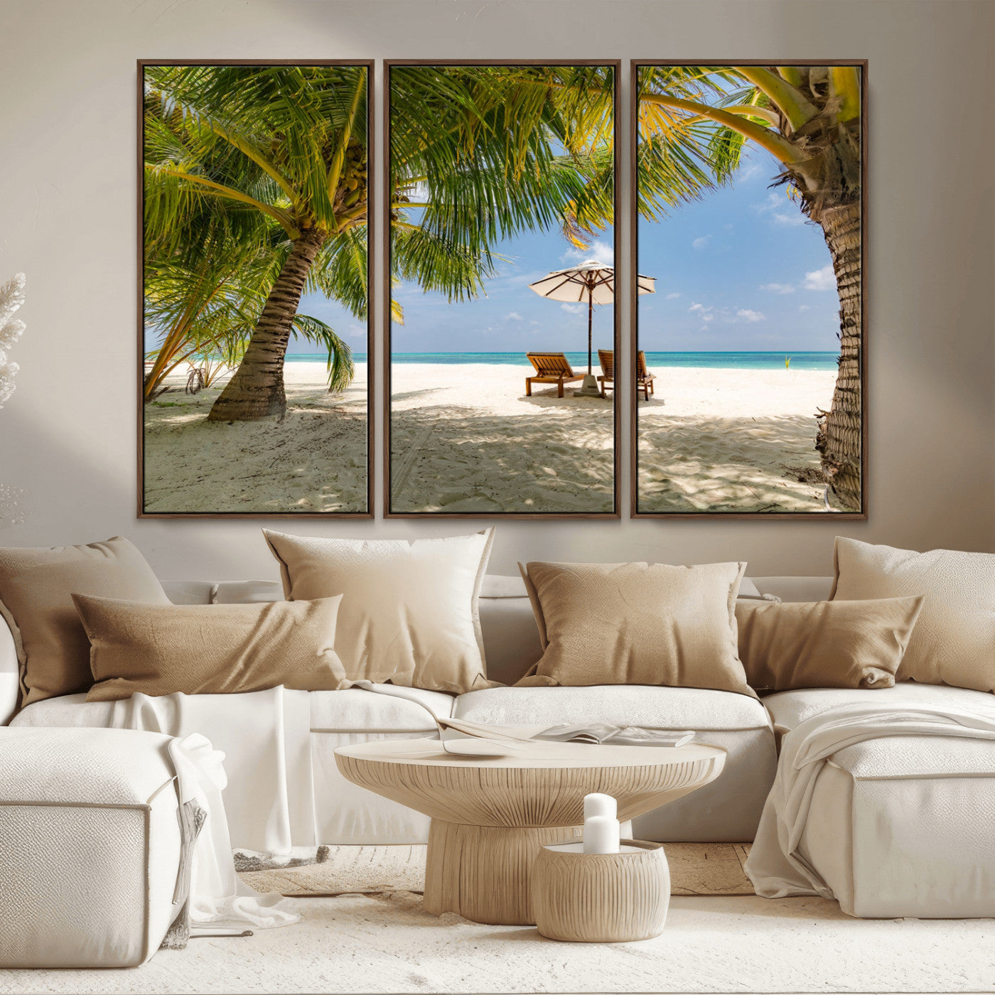 83601-MGV-CV-36X24-Tropical Beach Wall Art – Serene Palm Trees and Lounge Chairs Canvas Print, Relaxing Coastal Decor for Living Room, Bedroom or