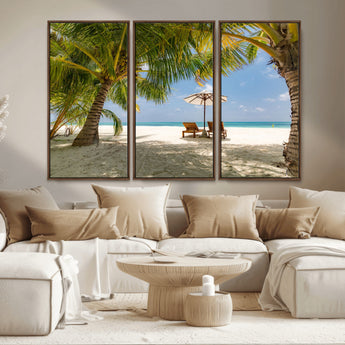 83601-MGV-CV-36X24-Tropical Beach Wall Art – Serene Palm Trees and Lounge Chairs Canvas Print, Relaxing Coastal Decor for Living Room, Bedroom or