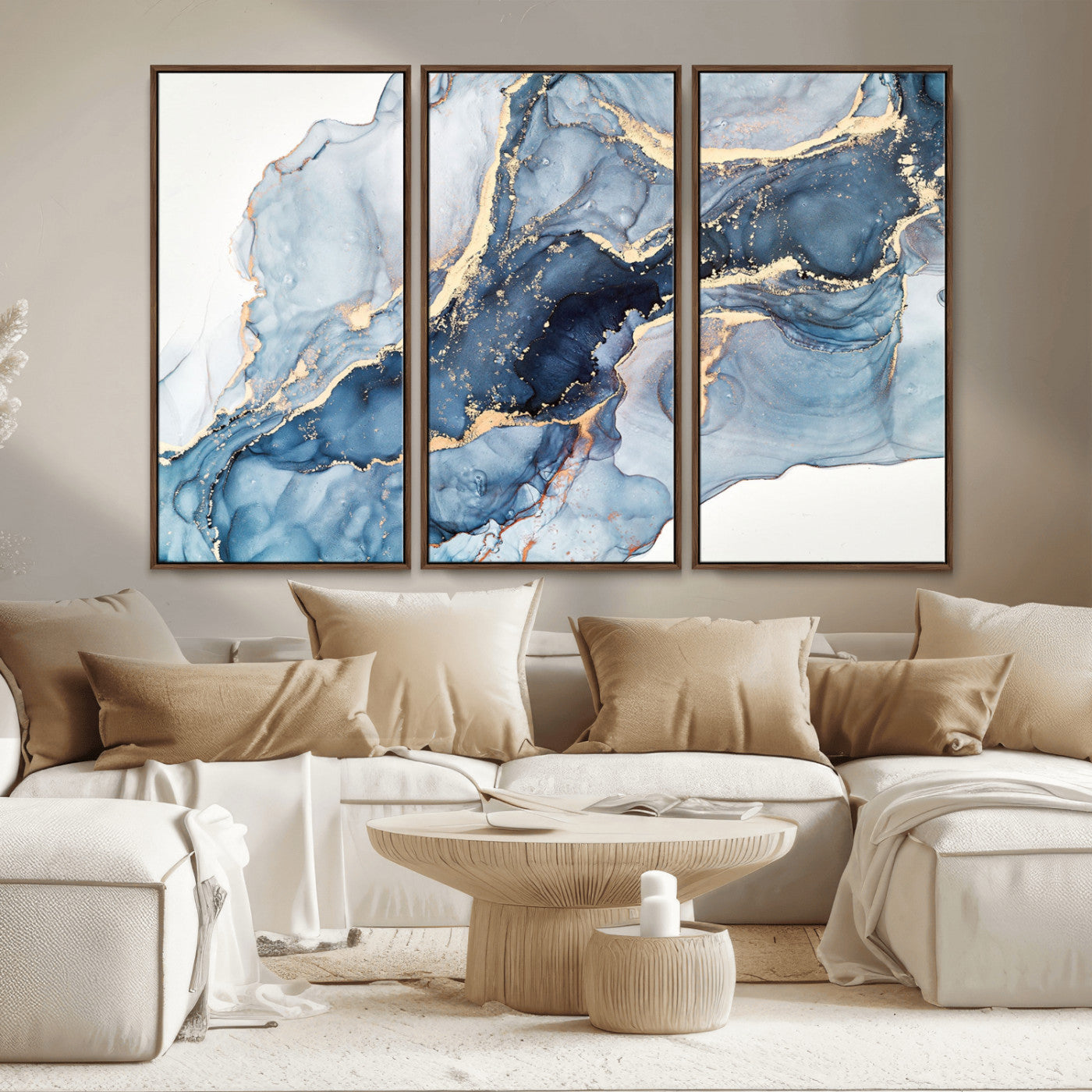 33782-MGV-CV-36X24-Abstract Marble Wall Art – Blue & Gold Fluid Painting Canvas Print, Modern Home Decor for Living Room, Bedroom or Office