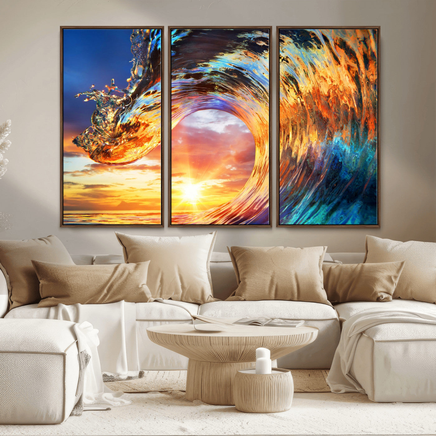 52890-MGV-CV-36X24-Surfing Wave Wall Art Canvas Print, Framed Sunset Ocean Art Picture Print, Ocean Wave Perfect Nautical Decor Artwork
