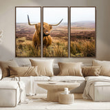 79391-MGV-CV-36X24-Majestic Highland Cow in Misty Scottish Moorland – Rustic Natural Charm, Perfect for Unique Home or Office Decor